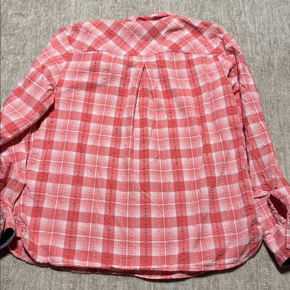 XL women's Tommy Hilfiger 1/2 zip plaid top coral white gold zip - Picture 6 of 7